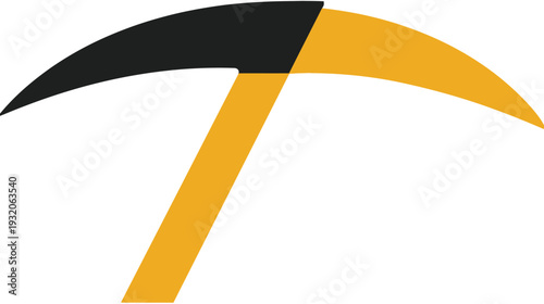 A simplified illustration featuring a pickaxe-like shape with a combination of yellow and black colors