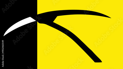 A striking design with a pickaxe overlaying a split yellow and black background