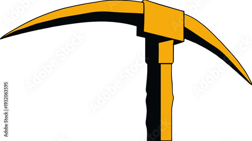 Illustration of a mining pickaxe with a yellow head and handle, black outlines on white background