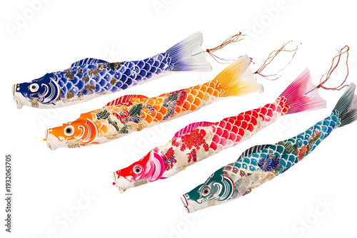 Japanese carp streamer koinobori isolated on white background