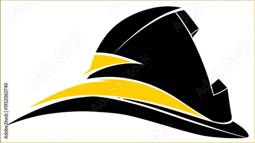 Stylized firefighter's helmet rendered in bold black and yellow, with a minimalist, graphic design