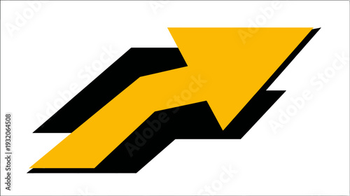 Upward-pointing arrow, in yellow, with a black shadow effect on a white background