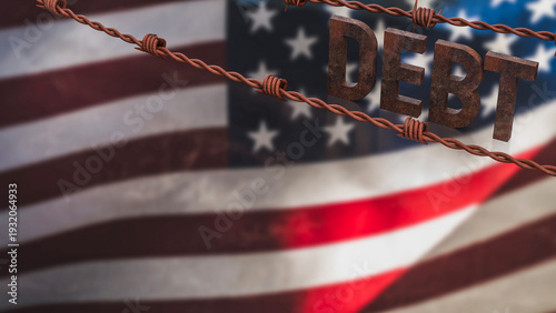 United States National Debt Concept with Barbed Wire 3d render.
