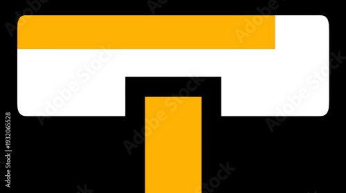 A geometric abstract composition featuring mustard yellow and white shapes against a black background