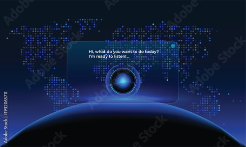 Futuristic glassmorphism window interface with bubble talk, speak Virtual Assistant (Agent). AI voice conversation. Communication. Learning. Chatbot, smart Virtual Assistant. Technology concept. Cloud