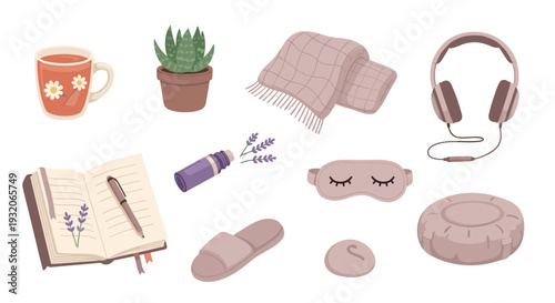 Cozy comfort relaxation items collection for mindful living and self-care, featuring essentials for a peaceful and serene lifestyle.