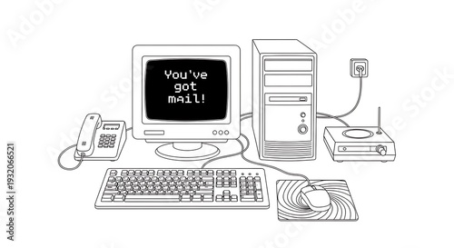 Obraz na płótnie Vintage Computer Setup with Youve Got Mail Message on Screen.