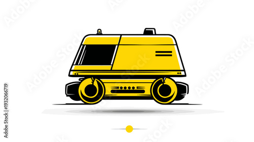 A flat yellow and black vehicle with large wheels is depicted from the side, with minimalist design