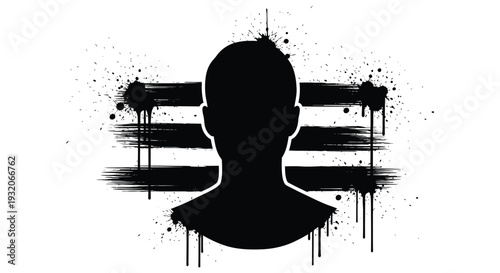 Silhouette of a human head with dripping paint effect on a white background