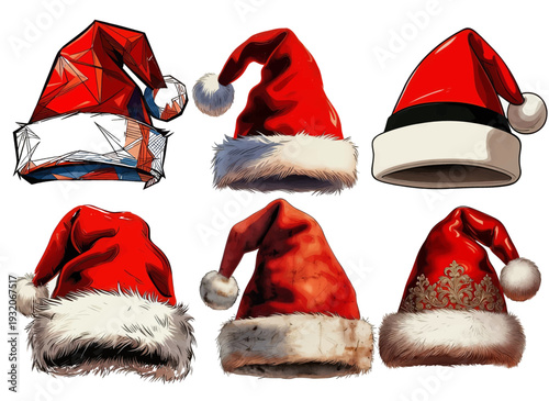 Set of 6 Christmas Santa hats vector