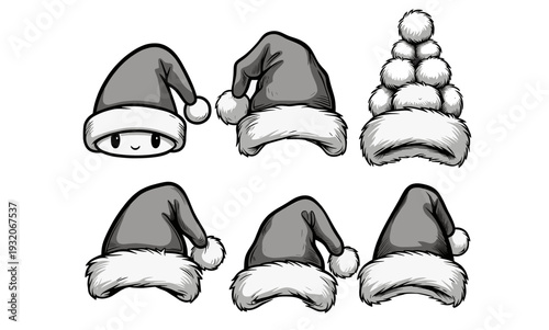Set of 6 Christmas Santa hats vector