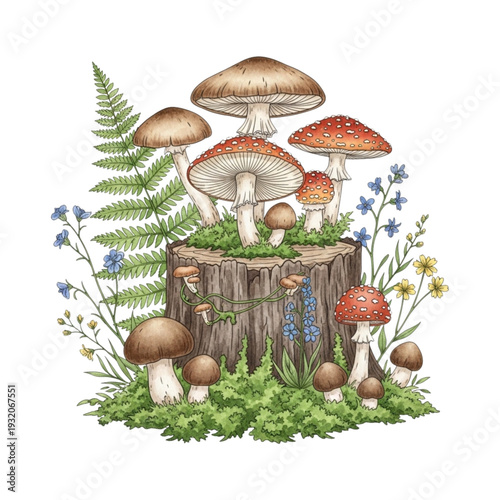 Mushrooms on a tree stump