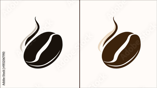 Simplified graphic of a roasted bean with steam rising. Black and brown beans side by side