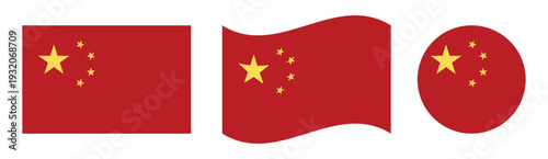 set of china national flag icons in rectangle waving and circle shapes isolated on white background patriotic chinese symbol