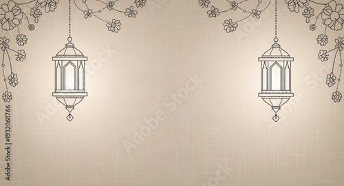Minimalist Islamic Invitation Card with Hanging Lantern Sketch