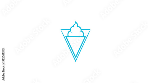 A turquoise, minimalistic icon of an ice cream in a cone shape within an inverted triangle