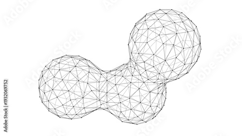 Abstract wireframe metaball shape with flowing organic geometry and connected lines. Futuristic digital form representing technology, artificial intelligence,
