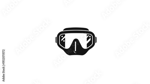 A black and white diving mask illustration with wide rectangular eyepieces