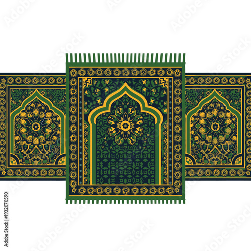 Intricate Islamic prayer mat design.