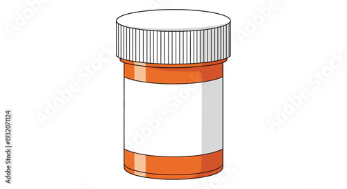 An illustration of a generic orange prescription pill bottle with a white ribbed cap and a blank label, standing upright.