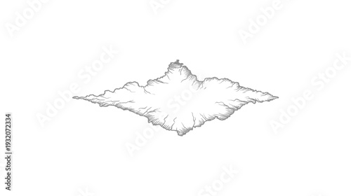 Stylized symmetrical illustration resembling mountain peaks with textured, etched graphic style