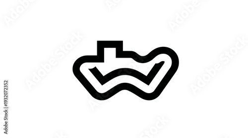 Black and white abstract graphic design of a layered shape, with rounded and angular elements