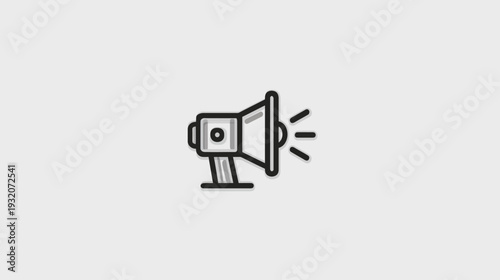 A grayscale icon of a megaphone, emitting sound waves, on a light gray background