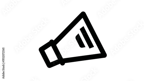 A black and white graphic showing a megaphone at a slight angle. The background is white