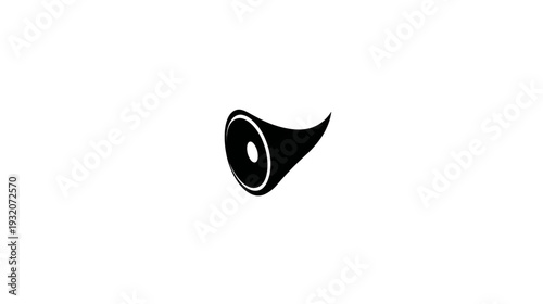 A black and white graphic design featuring a stylized horn shape