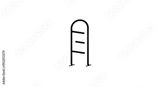 A stark, minimalist depiction of a rounded upright structure with horizontal bars