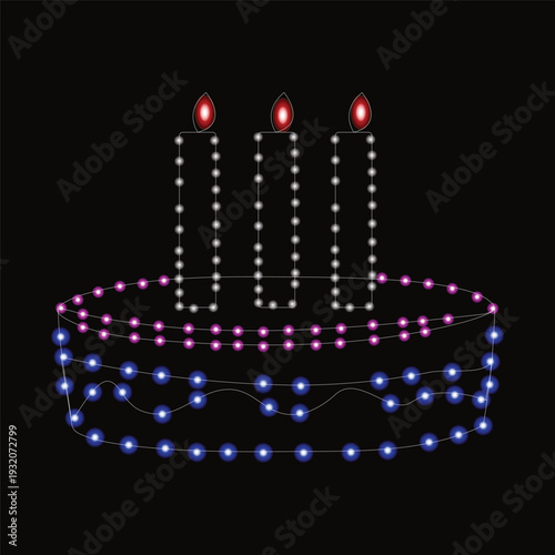 A festive holiday light display in the shape of a menorah with colorful lights