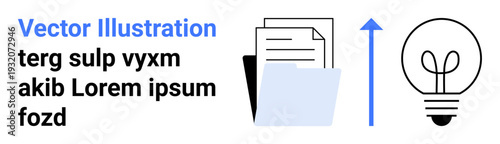 Workflow optimization, idea sharing, knowledge management, innovation, teamwork, productivity. Stacked documents, folder arrow and light bulb icon. Workflow optimization and idea sharing concept