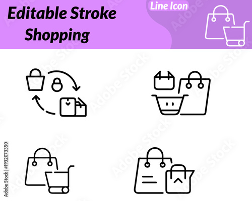 Minimal flat vector icon showing a shopping cart with a price tag attached. Symbolizing retail online purchase sales. Clean smooth lines simple modern design. Ideal for E-Commerce websites and mobile.