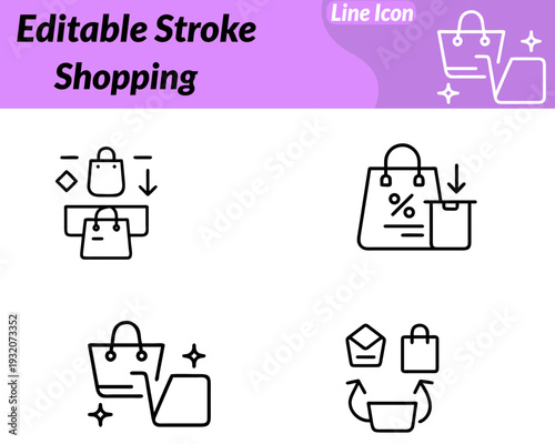 Minimal flat vector icon showing a shopping cart with a price tag attached. Symbolizing retail online purchase sales. Clean smooth lines simple modern design. Ideal for E-Commerce websites and mobile.