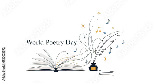 Open book with inkwell and quill illustration.