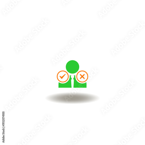 Vector illustration of business man person with check mark and cross mark. Symbol of employee absenteeism. Icon of personal attendance.