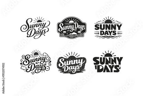 Sunny Days. Set lettering. harmonious lettering variations of the same emblematic concept, each with different artistic interpretation (Elegant script with