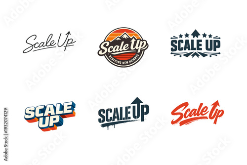 Scale Up. Set lettering. harmonious lettering variations of the same emblematic concept, each with different artistic interpretation (Modern minimal monoline