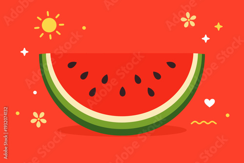 Rebanada de sandía brillante y alegre