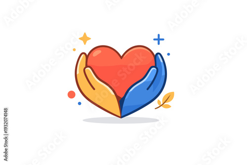 Mental health counselor heart icon visualized as a central heart embraced by minimal abstract hands, expressing care, protection, and compassionate mental