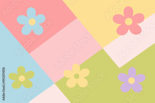 Flores sobre bloques de color pastel