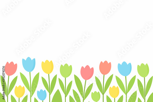 Fila de tulipanes coloridos vivos