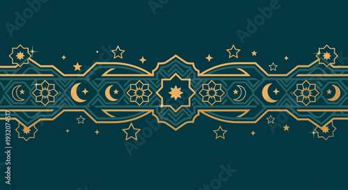 Islamic gold border design with stars and moons.
