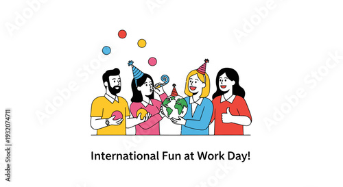 Colleagues Celebrating International Fun at Work Day.