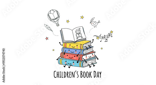 Colorful Stack of Childrens Books Illustration 1.