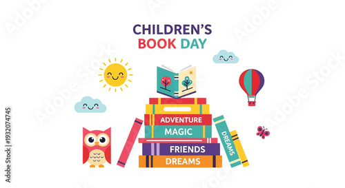 Colorful Stack of Childrens Books Illustration 2.