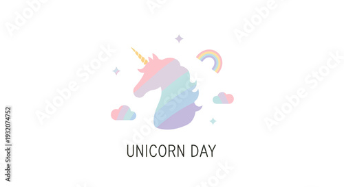 Colorful Unicorn Head with Horn Illustration.