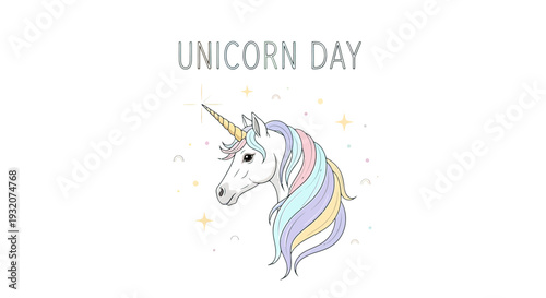 Colorful Unicorn Head with Pastel Rainbow Mane.