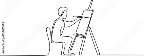 One continuous line drawing of an artist is painting on a canvas vector illustration. Art themes design vector in simple linear concept. one line Icon drawing