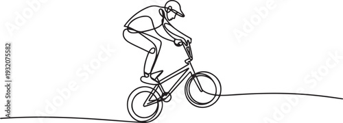 One continuous line drawing of Cycling freestyle BMX vector illustration. Cycling freestyle BMX design in simple linear continuous style vector concept. one line Icon drawing